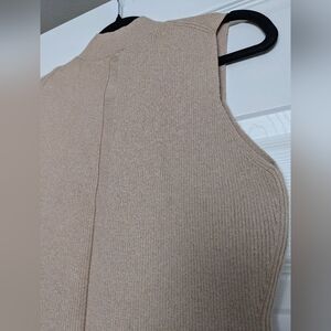 Express Mock Neck Sleeveless Tank Gold Shimmer Back Detail Wool Blend Size L